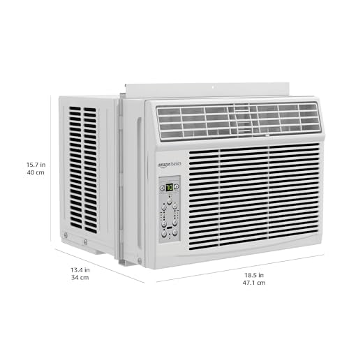Amazon Basics 6000-BTU Window Air Conditioner, Up to 250 Sqf, Window AC Units with Cool and Fan Functions, Washable Filter, Adjustable Window Kit, Digital Temperature Display, Remote Control, White