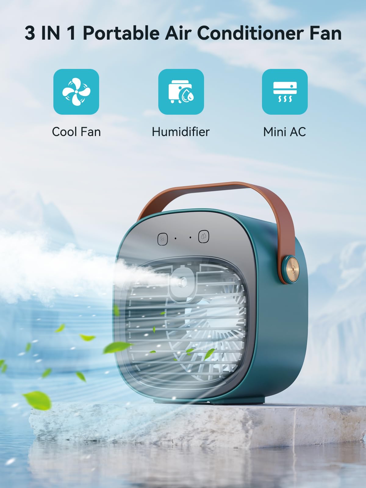 Air Conditioner Portable-5200mAh Rechargeable Personal Air Cooler, Mini Air Conditioner with 3 Speeds, Quiet Desk Cooling Fan for Home, Bedroom, Travel, Office, Outdoor, Indoor