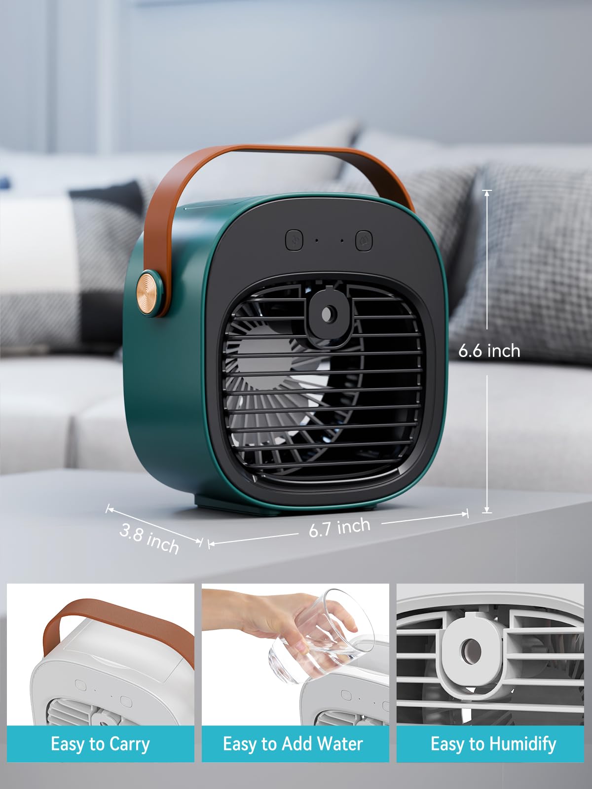 Air Conditioner Portable-5200mAh Rechargeable Personal Air Cooler, Mini Air Conditioner with 3 Speeds, Quiet Desk Cooling Fan for Home, Bedroom, Travel, Office, Outdoor, Indoor
