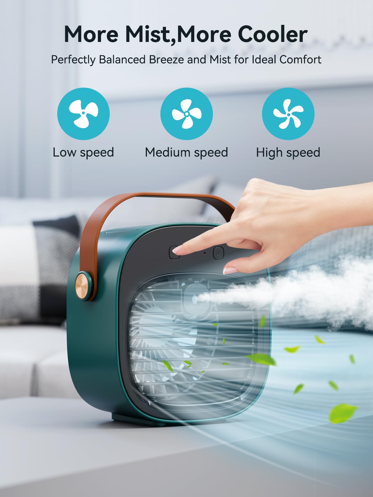 Air Conditioner Portable-5200mAh Rechargeable Personal Air Cooler, Mini Air Conditioner with 3 Speeds, Quiet Desk Cooling Fan for Home, Bedroom, Travel, Office, Outdoor, Indoor