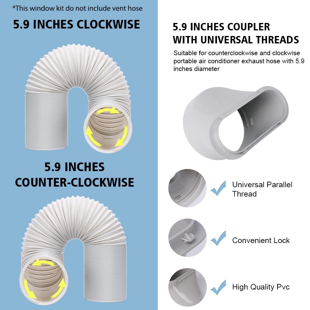 Portable Air conditioner Window Kit, Adjustable Vertical/Horizontal Sliding Window Kit Plate for AC Unit, AC Window Vent Kit, AC Window Seal Suitable for 5.9” AC Exhaust Hose