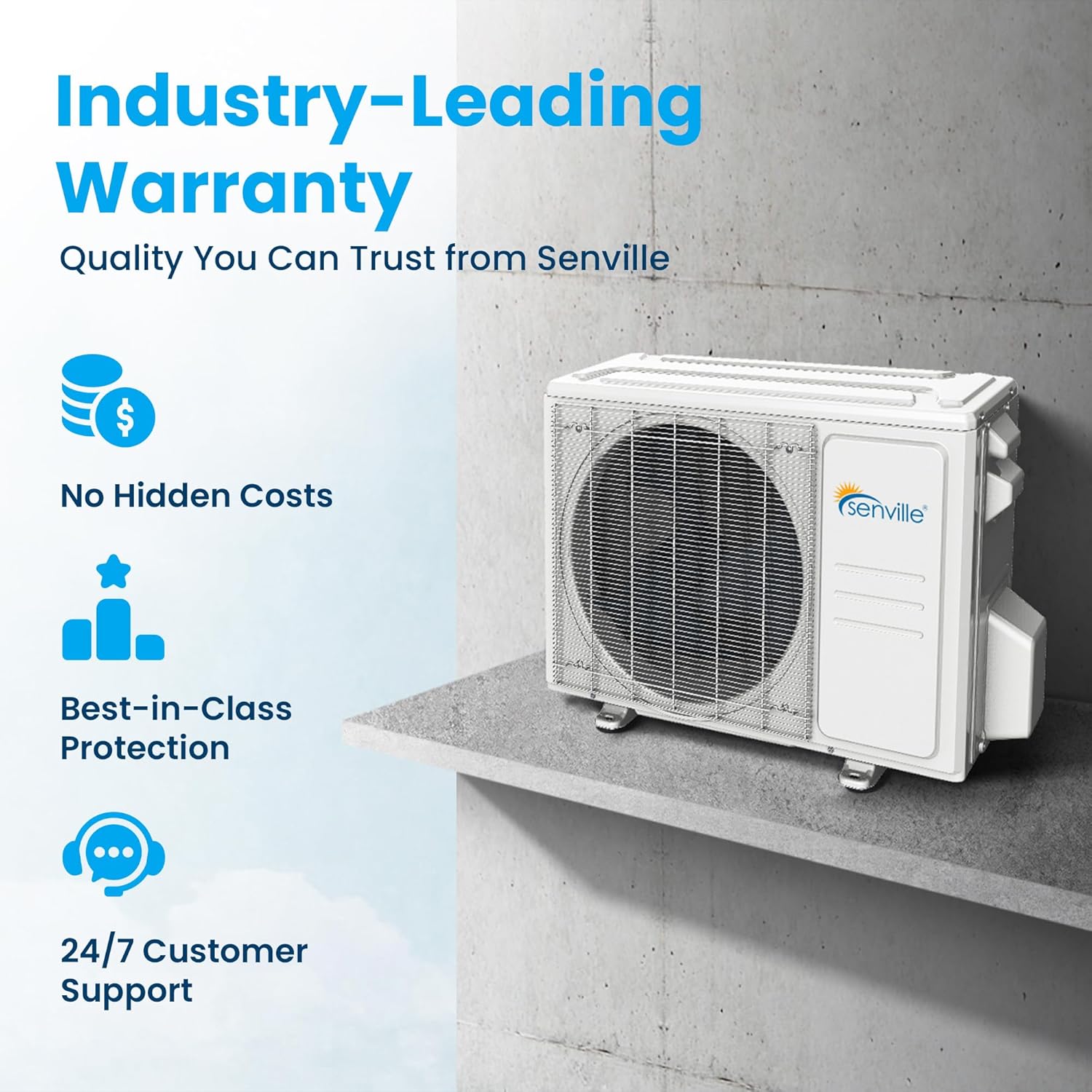 Senville LETO Series Mini Split Air Conditioner Heat Pump, 9000 BTU 110/120V, Inverter, Works with Alexa, SEER2 21.5, White