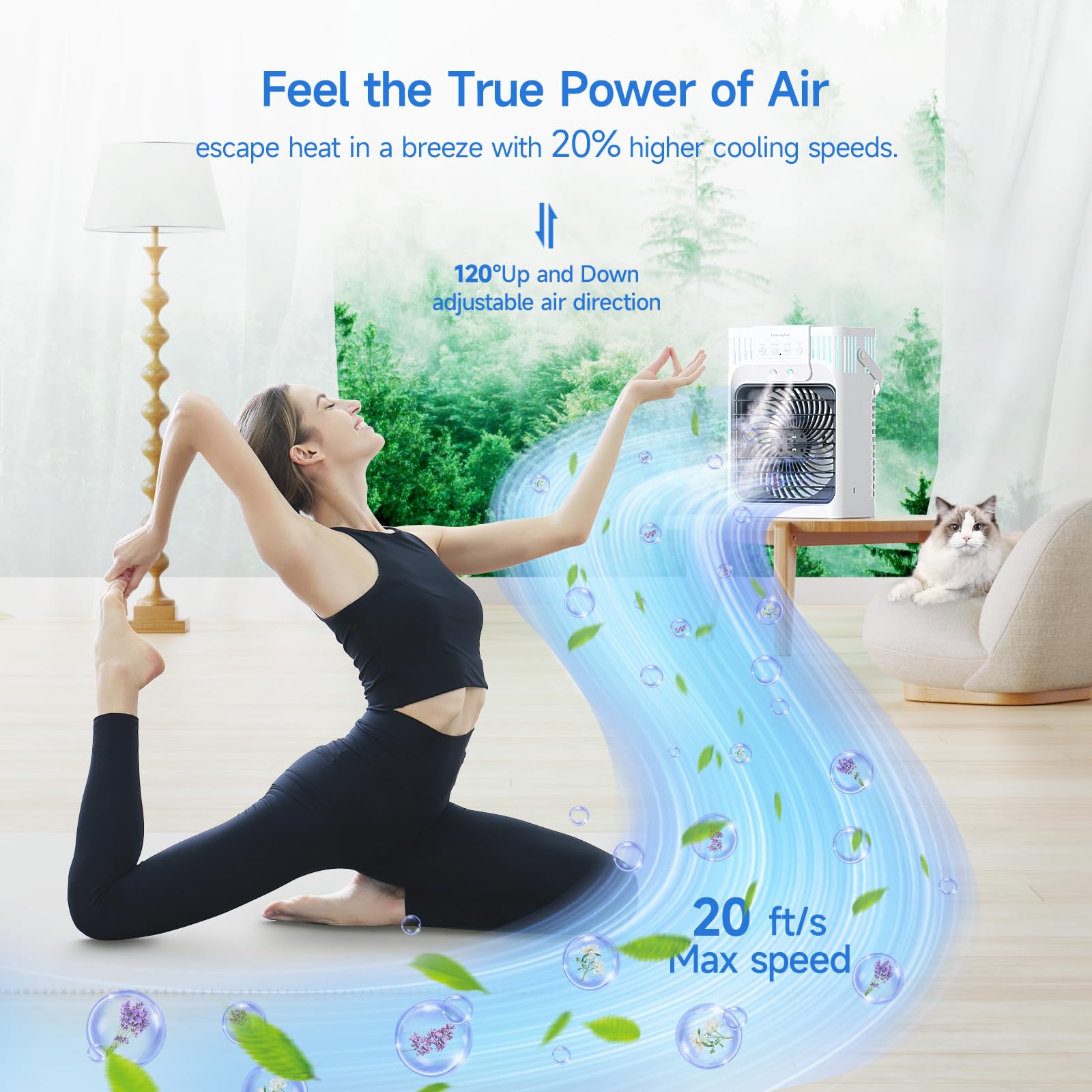 FZBPI Portable Air Conditioner Cooling Fan with Remote, Quiet with 3 Speeds, 1200ml Evaporative Personal Air Cooler Fan with 3 Mist, 7 Night Light, 8H Timer, Small Air Conditioner for Bedroom Office