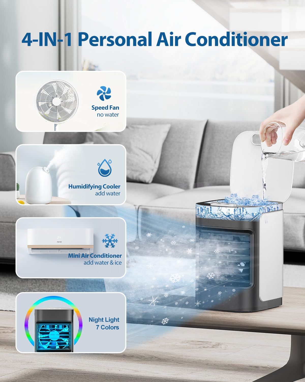 Portable Air Conditioners, Personal Air Conditioner for room, Portable AC Unit Swamp Cooler with 100° Oscillation, USB Powered Mini Air Conditioner for Tent Camping Bedroom,Black-7