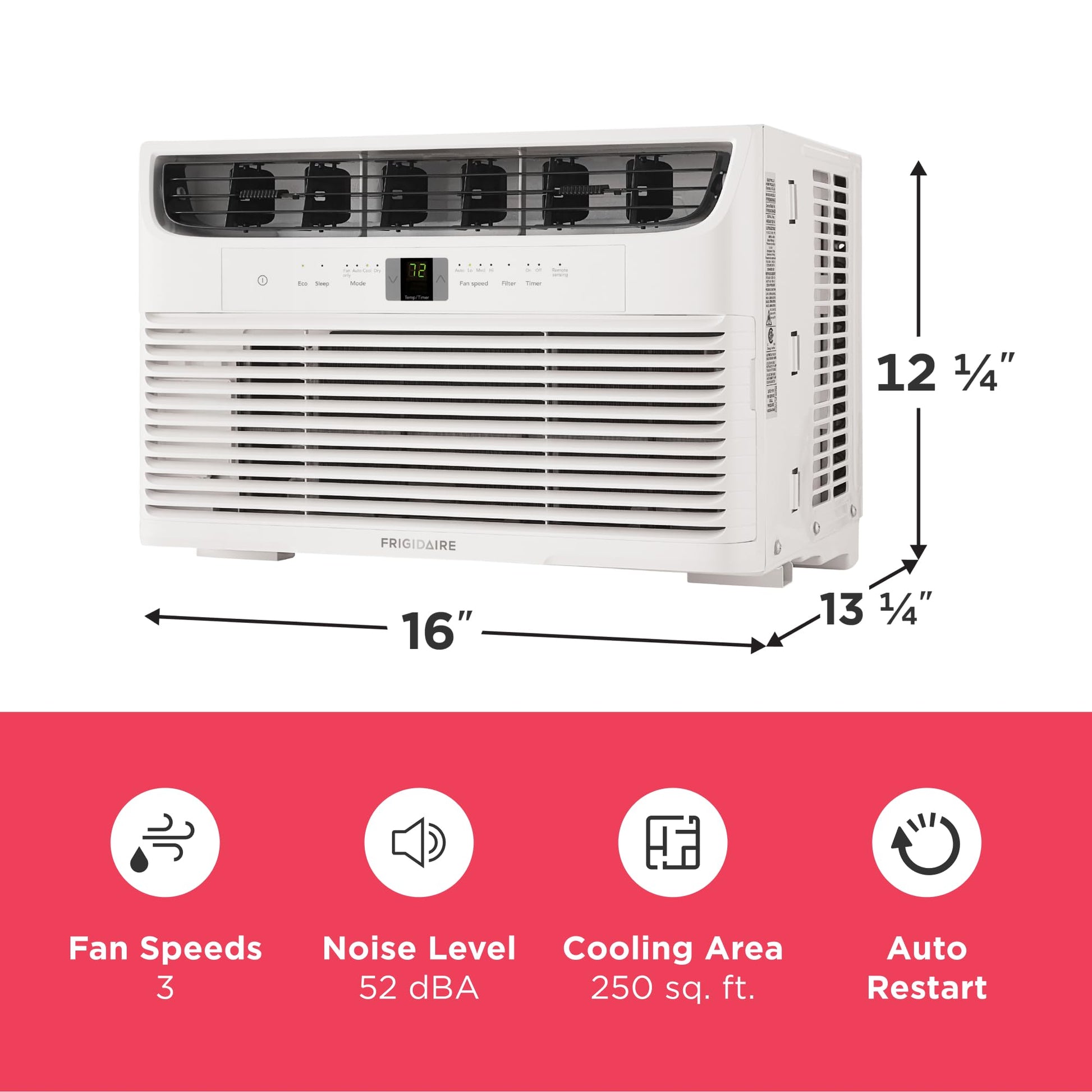 Frigidaire 6,000 BTU Window Air Conditioner with Remote Control, Cools Up to 250 Sq. Ft., Quiet Operation, Eco Mode, 3 Fan Speeds, Auto Restart, White