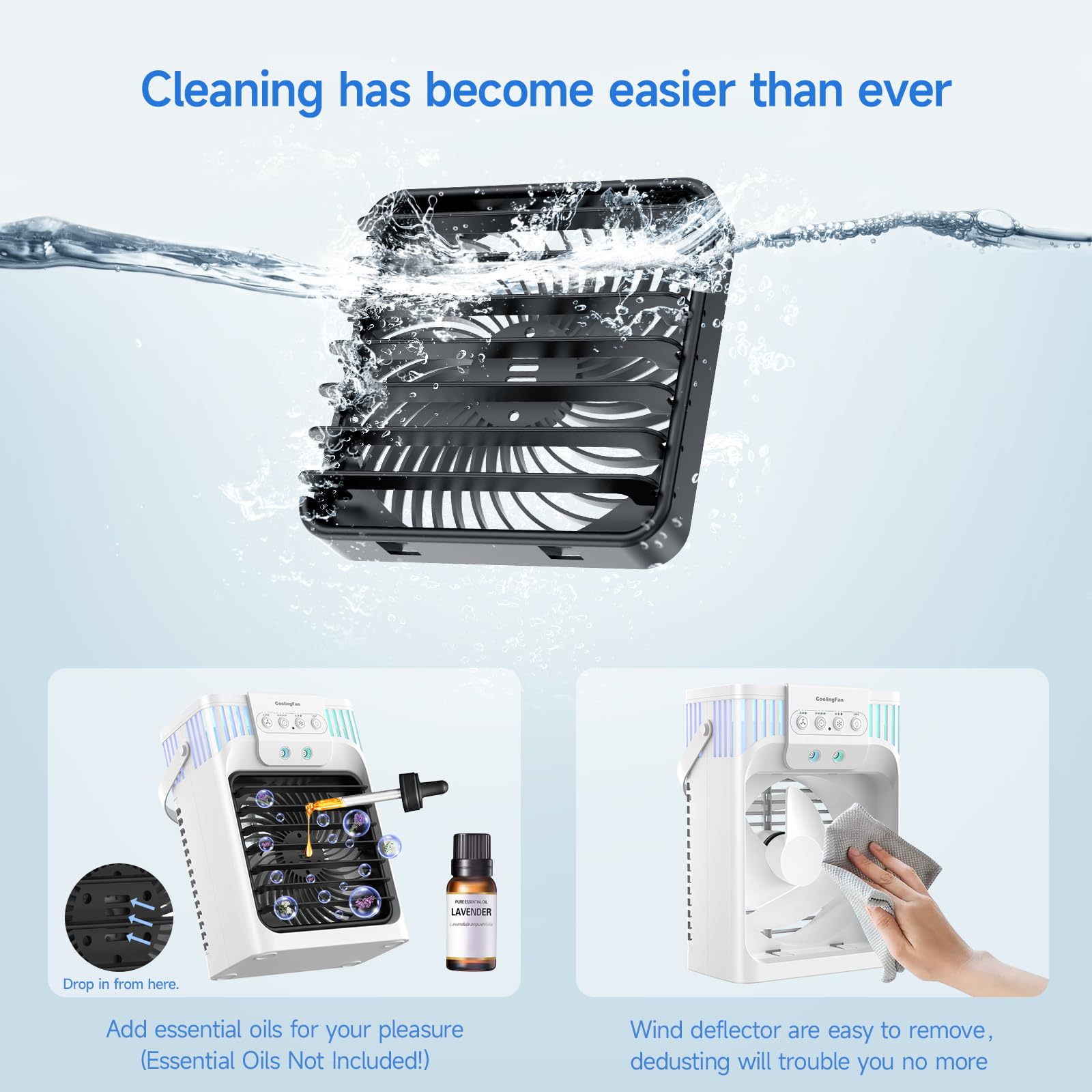 FZBPI Portable Air Conditioner Cooling Fan with Remote, Quiet with 3 Speeds, 1200ml Evaporative Personal Air Cooler Fan with 3 Mist, 7 Night Light, 8H Timer, Small Air Conditioner for Bedroom Office