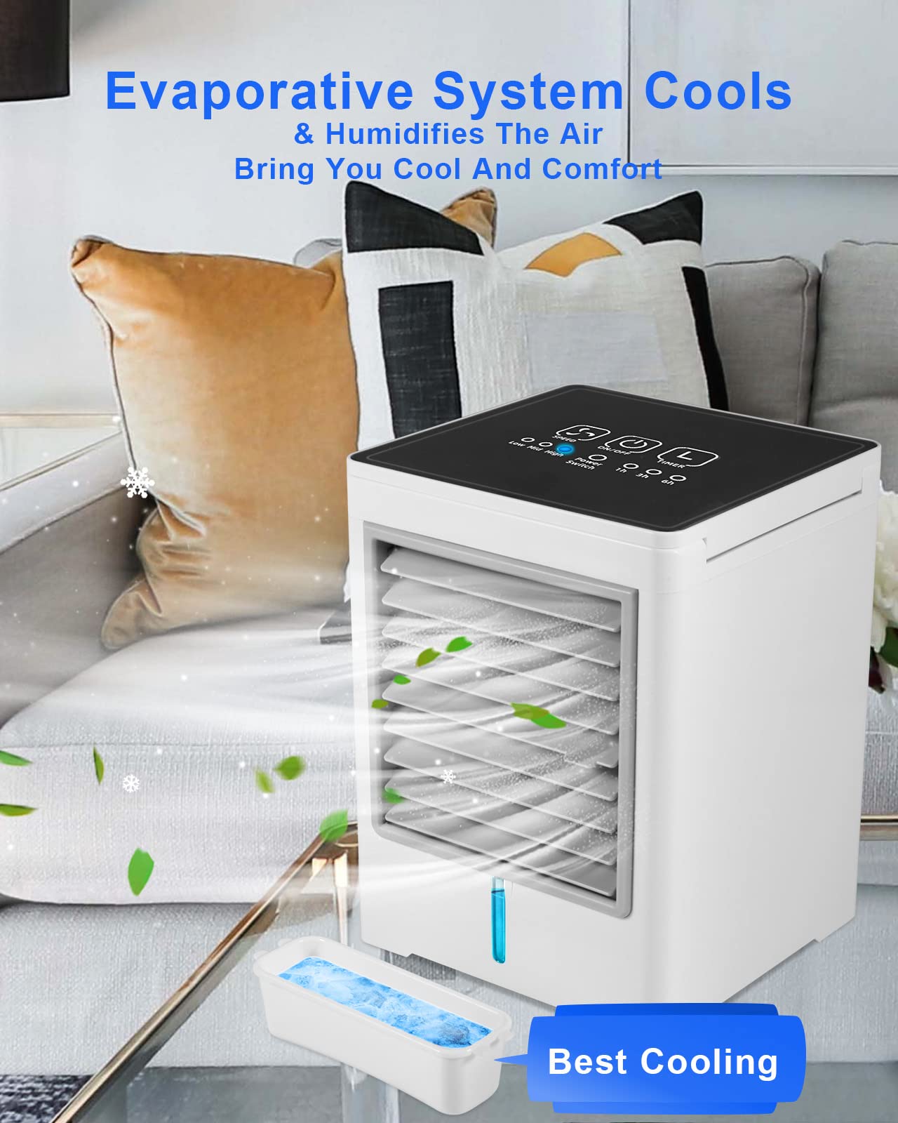 Portable Air Conditioners, Personal Evaporative Air Cooler with 3 Wind Speeds Touch Screen Small Air Conditioner Fan, Desktop Cooling Fan for Room, Bedroom, Office, Camping