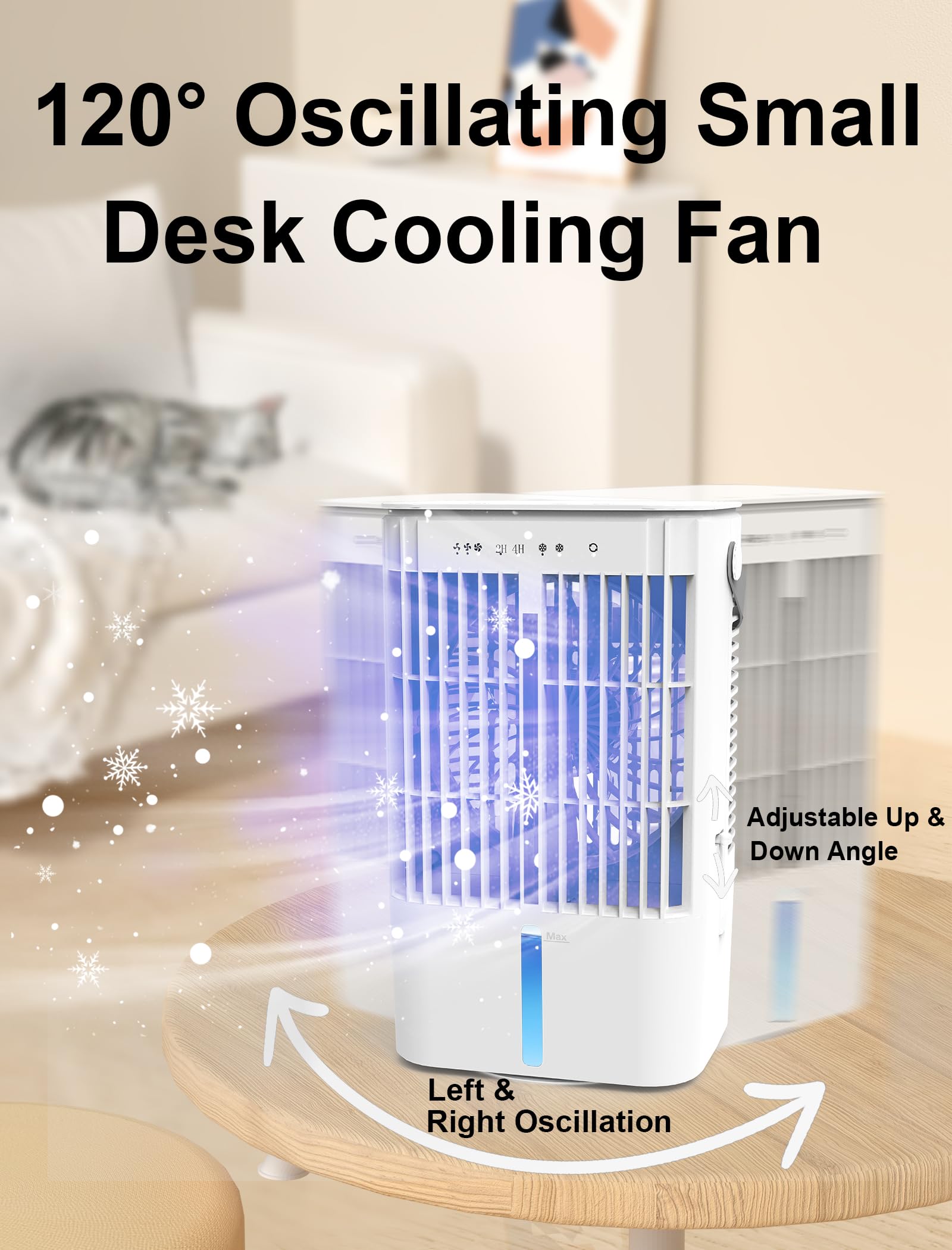 Portable Air Conditioners, Evaporative Air Cooler with 3 Speeds & 2 Cool Mist Modes, Personal Mini AC Conditioner With 1200mL Water Tank, 2/4H Timer, Touch Screen Desktop Cooling Fan for Home Office