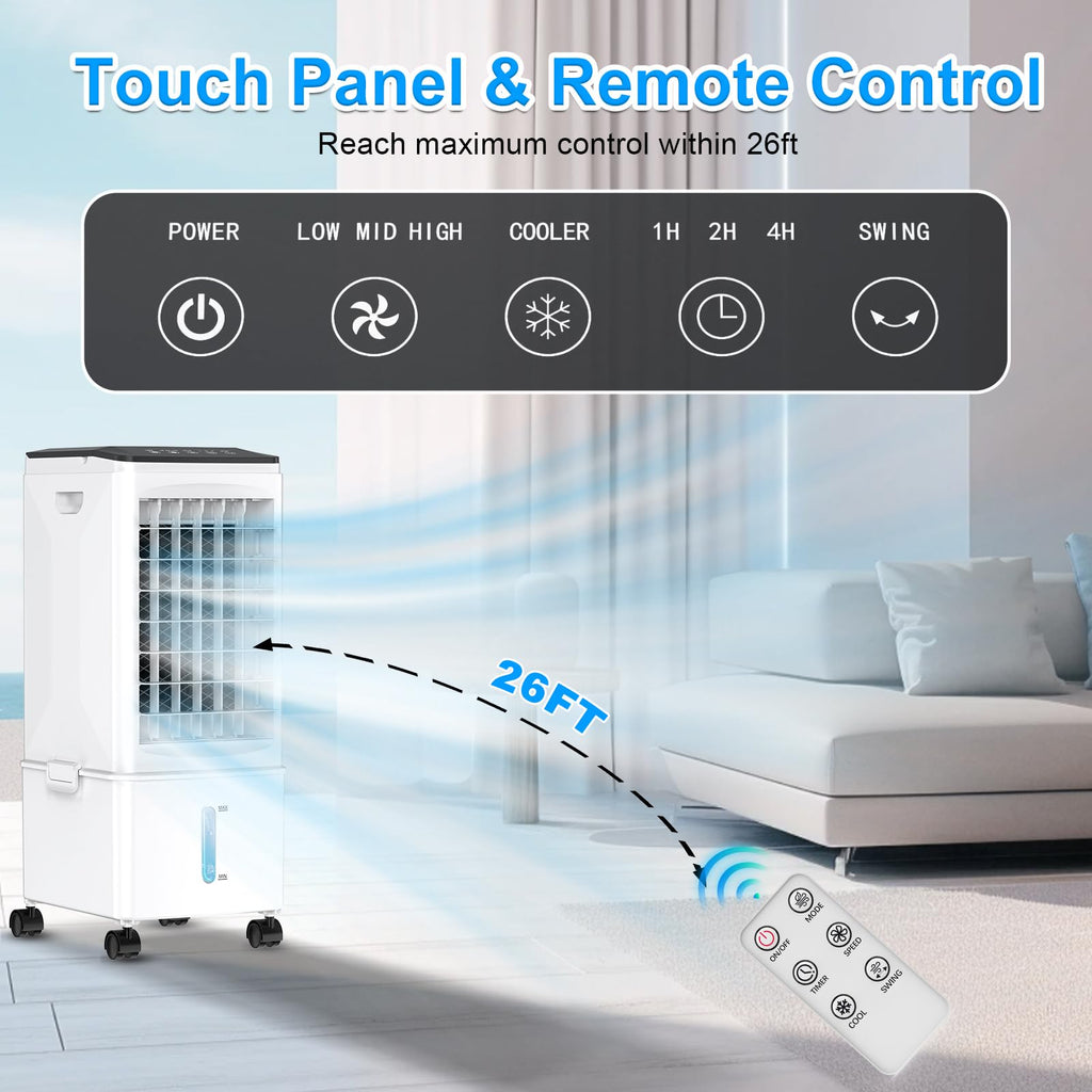 Portable Air Conditioners, 3-IN-1 Portable AC Unit w/2.6 Gal Tank for 24H Cooling, 4 Modes & 3 Speeds, Windowless Air Conditioner w/7.5H Timer, Smart Remote, Swamp Cooler Air Conditioner for Bedroom