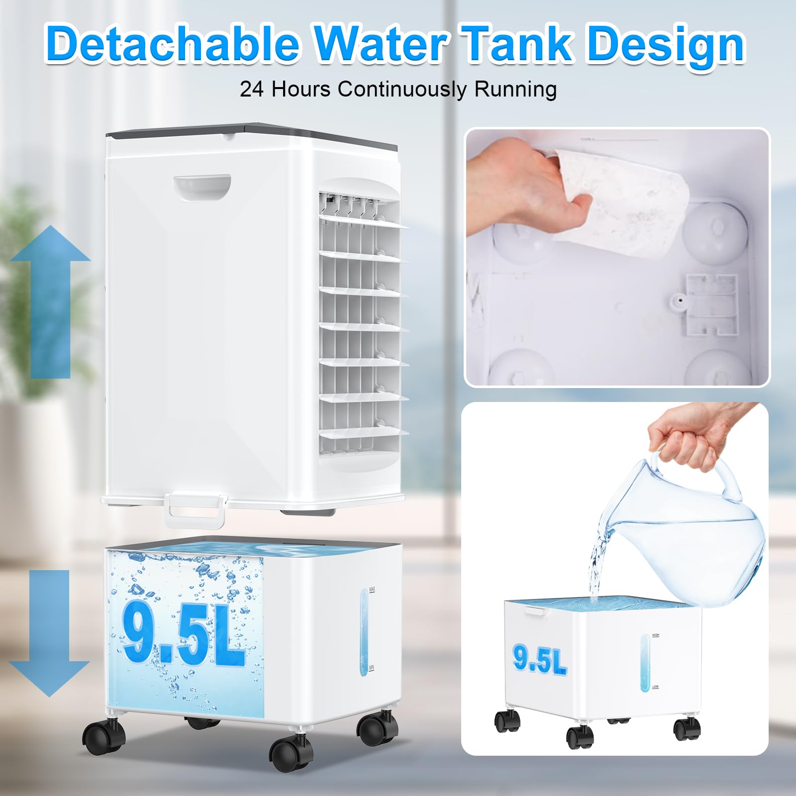 Portable Air Conditioners, 3-IN-1 Portable AC Unit w/2.6 Gal Tank for 24H Cooling, 4 Modes & 3 Speeds, Windowless Air Conditioner w/7.5H Timer, Smart Remote, Swamp Cooler Air Conditioner for Bedroom