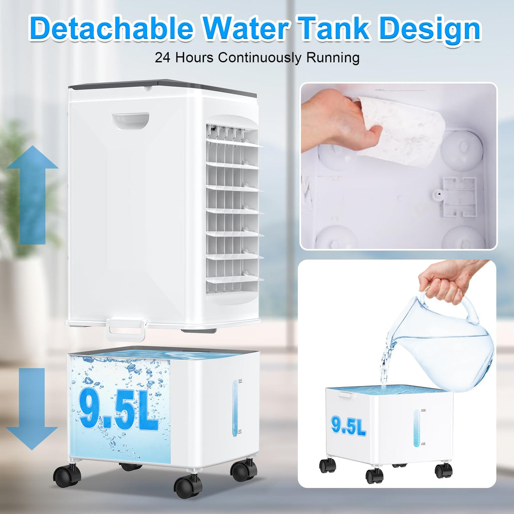 Portable Air Conditioners, 3-IN-1 Portable AC Unit w/2.6 Gal Tank for 24H Cooling, 4 Modes & 3 Speeds, Windowless Air Conditioner w/7.5H Timer, Smart Remote, Swamp Cooler Air Conditioner for Bedroom