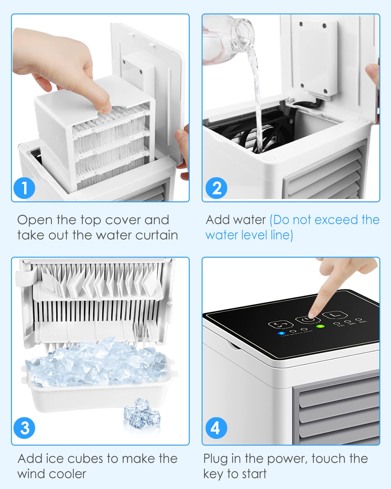 Portable Air Conditioners, Personal Evaporative Air Cooler with 3 Wind Speeds Touch Screen Small Air Conditioner Fan, Desktop Cooling Fan for Room, Bedroom, Office, Camping