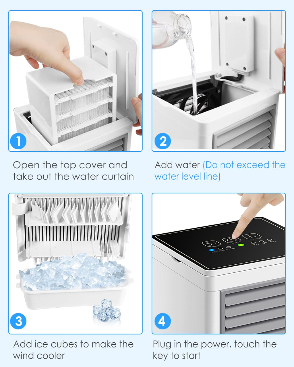 Portable Air Conditioners, Personal Evaporative Air Cooler with 3 Wind Speeds Touch Screen Small Air Conditioner Fan, Desktop Cooling Fan for Room, Bedroom, Office, Camping