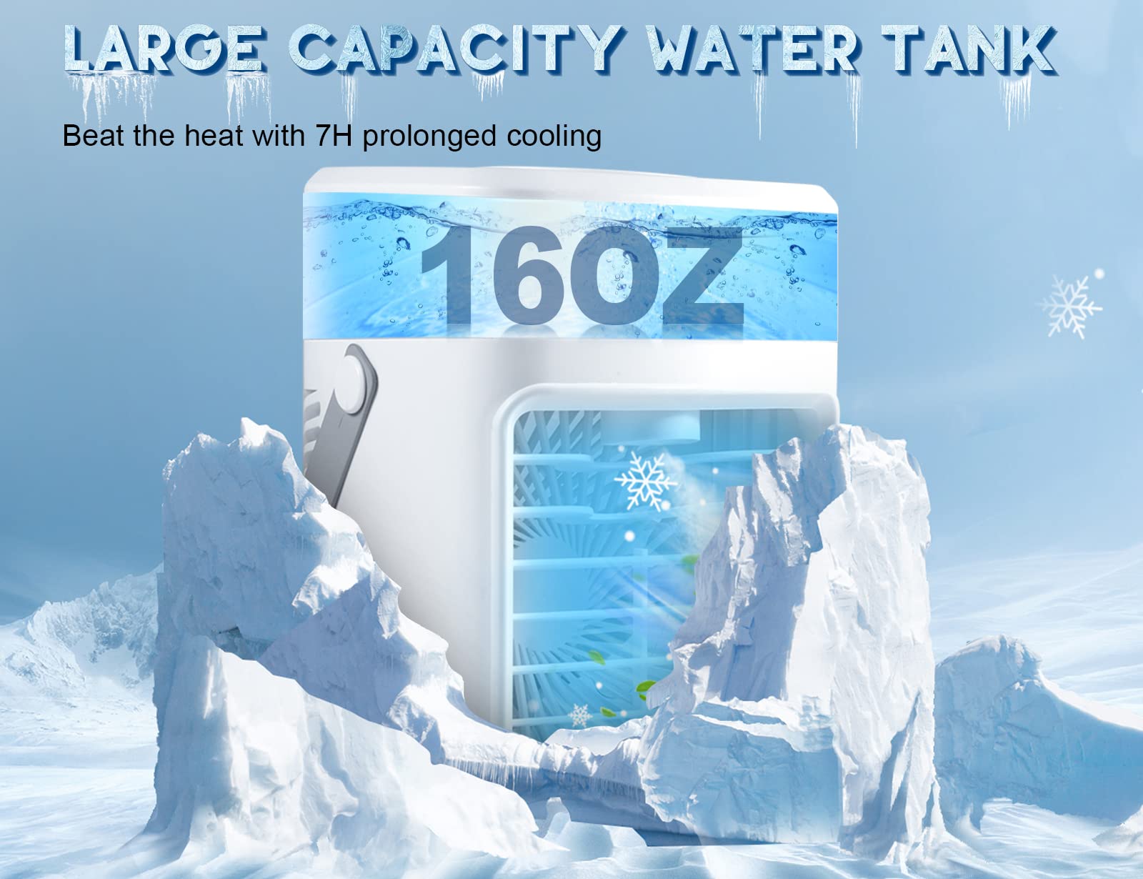 Portable Air Conditioners, Fast Cooling Evaporative Personal Air Cooler with 3 Wind Speeds, 2/4H Timer, 7 Color Lights, Mini Air Conditioner, USB Portable AC Unit Fan for Bedroom Office Camping Car