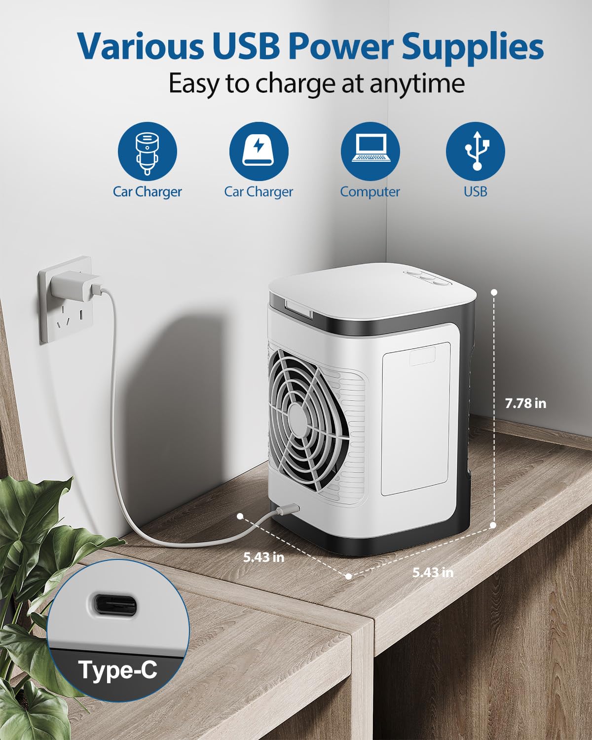 Portable Air Conditioners, Personal Air Conditioner for room, Portable AC Unit Swamp Cooler with 100° Oscillation, USB Powered Mini Air Conditioner for Tent Camping Bedroom,Black-7