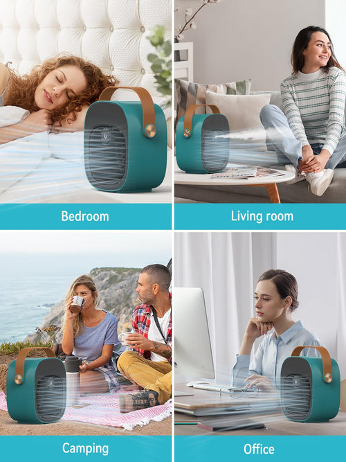 Air Conditioner Portable-5200mAh Rechargeable Personal Air Cooler, Mini Air Conditioner with 3 Speeds, Quiet Desk Cooling Fan for Home, Bedroom, Travel, Office, Outdoor, Indoor