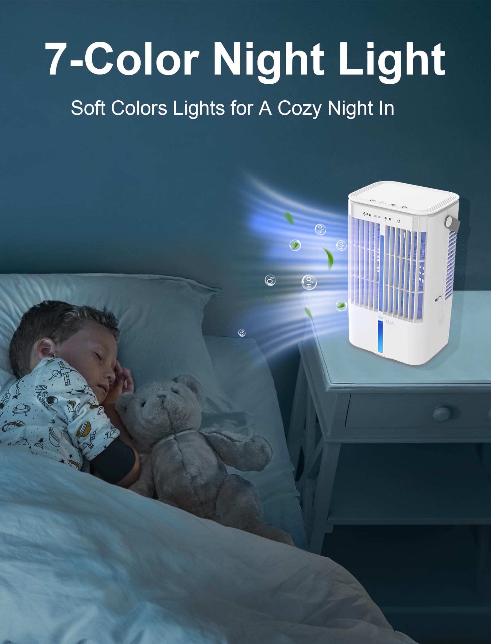 Portable Air Conditioners, Evaporative Air Cooler with 3 Speeds & 2 Cool Mist Modes, Personal Mini AC Conditioner With 1200mL Water Tank, 2/4H Timer, Touch Screen Desktop Cooling Fan for Home Office