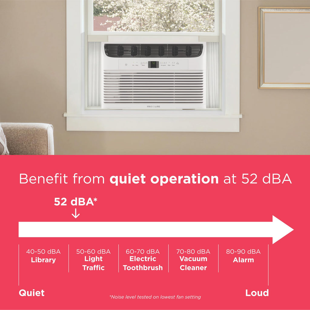 Frigidaire 6,000 BTU Window Air Conditioner with Remote Control, Cools Up to 250 Sq. Ft., Quiet Operation, Eco Mode, 3 Fan Speeds, Auto Restart, White