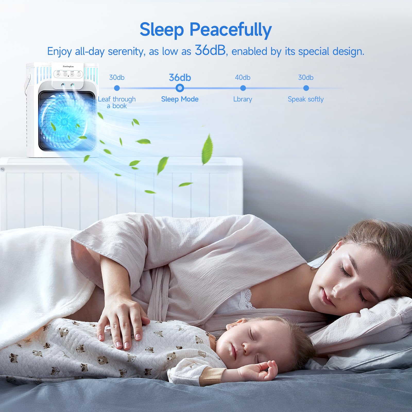 FZBPI Portable Air Conditioner Cooling Fan with Remote, Quiet with 3 Speeds, 1200ml Evaporative Personal Air Cooler Fan with 3 Mist, 7 Night Light, 8H Timer, Small Air Conditioner for Bedroom Office