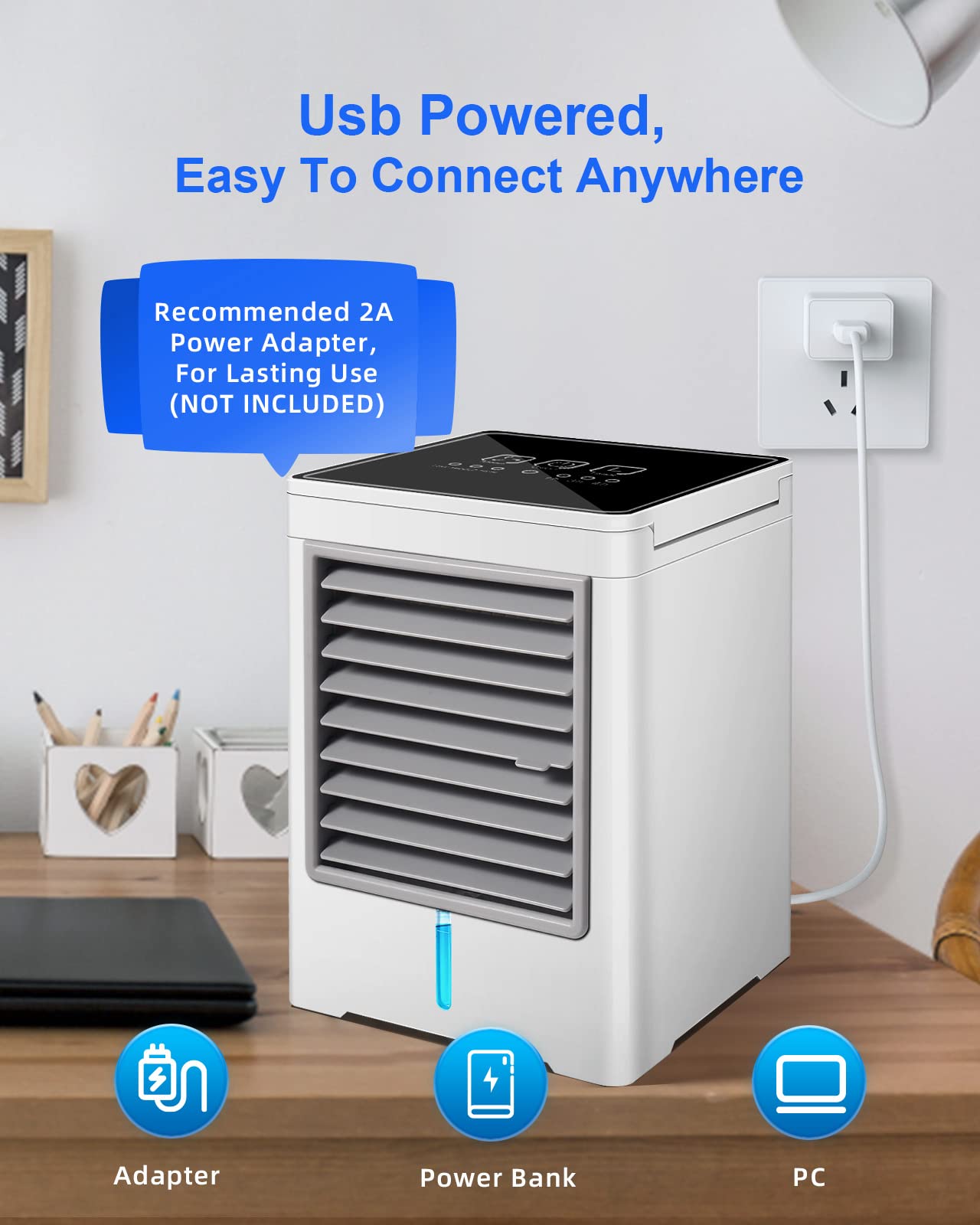 Portable Air Conditioners, Personal Evaporative Air Cooler with 3 Wind Speeds Touch Screen Small Air Conditioner Fan, Desktop Cooling Fan for Room, Bedroom, Office, Camping