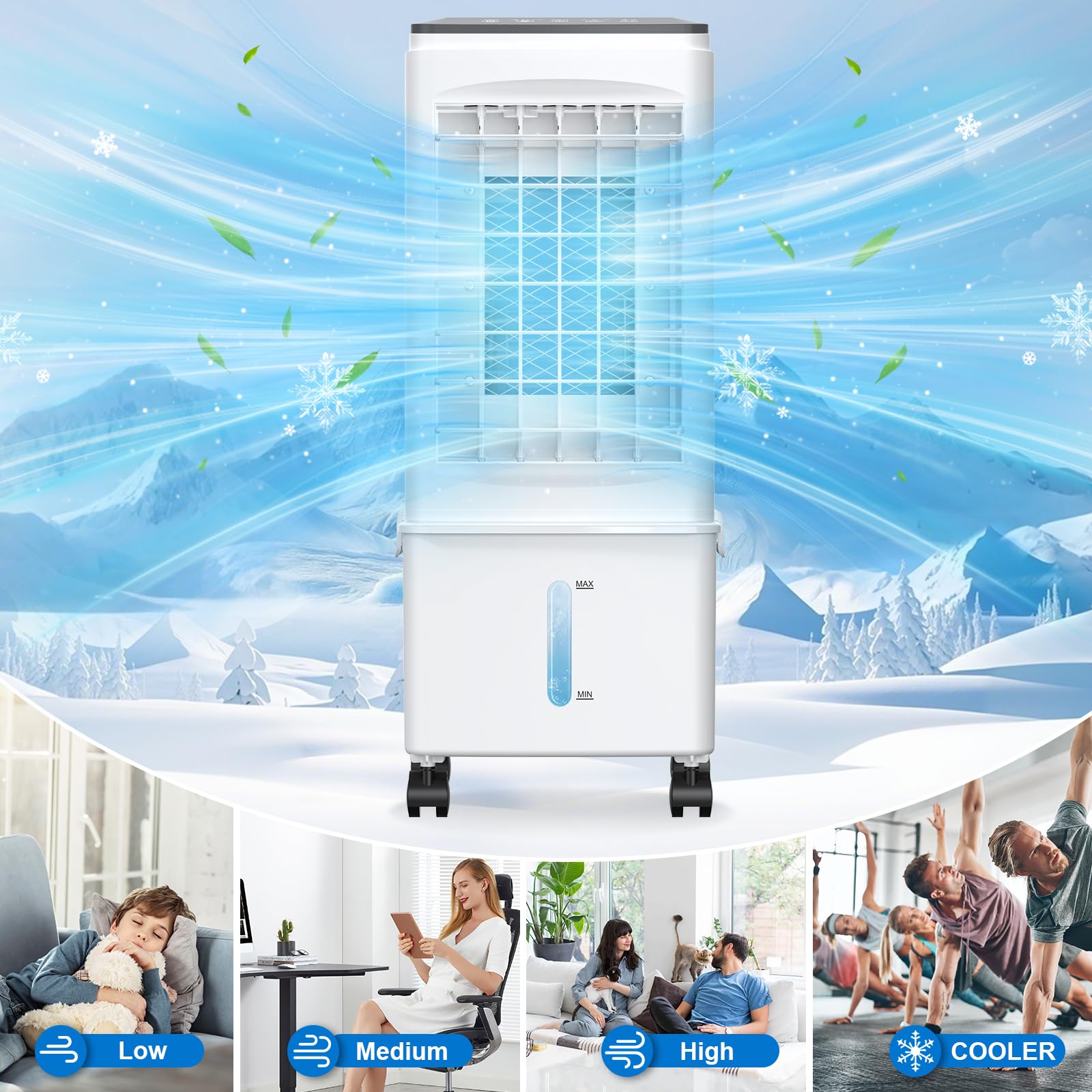Portable Air Conditioners, 3-IN-1 Portable AC Unit w/2.6 Gal Tank for 24H Cooling, 4 Modes & 3 Speeds, Windowless Air Conditioner w/7.5H Timer, Smart Remote, Swamp Cooler Air Conditioner for Bedroom
