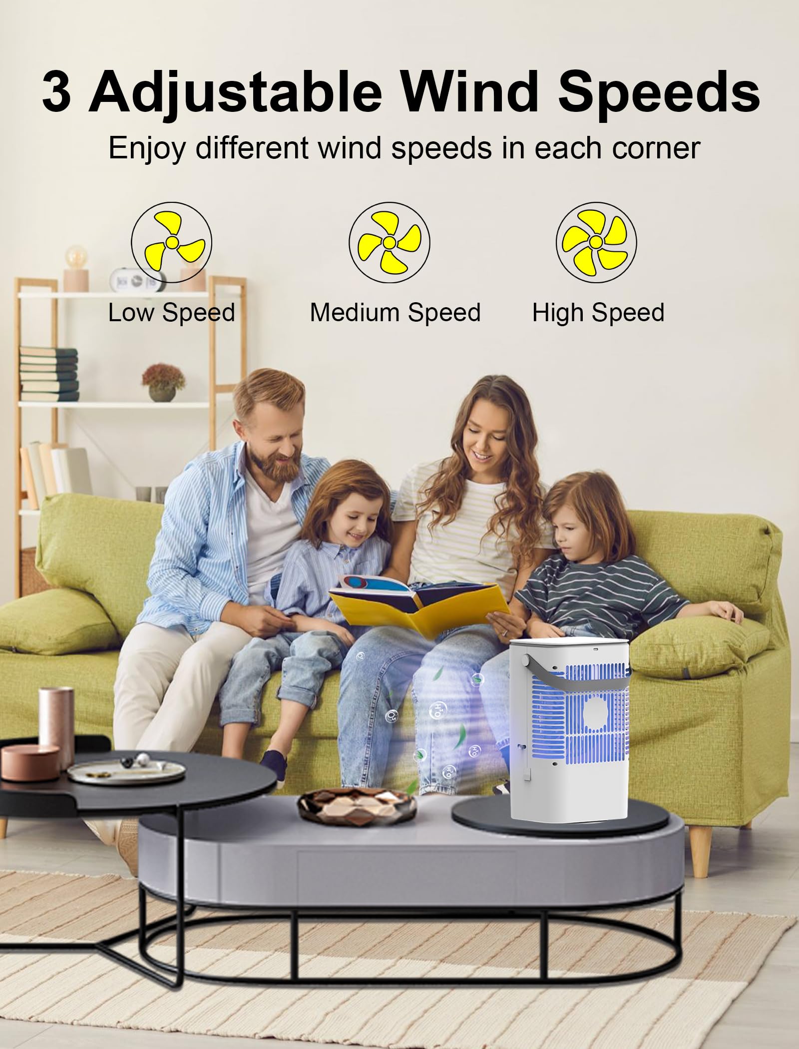 Portable Air Conditioners, Evaporative Air Cooler with 3 Speeds & 2 Cool Mist Modes, Personal Mini AC Conditioner With 1200mL Water Tank, 2/4H Timer, Touch Screen Desktop Cooling Fan for Home Office